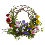 Nearly Natural Spring Floral 22inH Plastic Wreath, 22inH x 22'W x 7inD, Multicolor