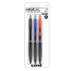 uni-ball 307 Retractable Gel Pens, Microtip Point, 0.5 mm, Black Barrel, Assorted Ink Colors, Pack Of 3