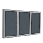 Ghent 3 Door Enclosed Fabric Bulletin Board, Satin Aluminum Frame, 48inH x 72inW, Gray