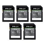 PNY Elite Class 10 U1 V10 SDHC Flash Memory Cards, 32GB, Pack Of 5 Memory Cards