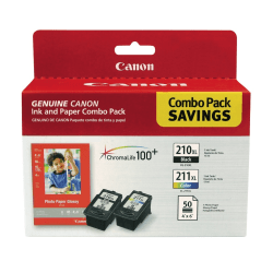 Canon PG-210XL/CL-211XL High-Yield Black And Tri-Color Ink Cartridges And Photo Paper, Pack Of 2, 2973B004