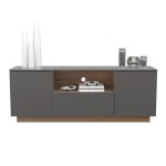 Inval Melamine TV Stand, 23-5/8inH x 63inW x 15-3/4inD, Dark Gray/Amaretto Oak