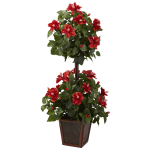 Nearly Natural 39inH Plastic Double Hibiscus Topiary With Pot