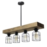 Lalia Home 4-Light Farmhouse Beam Pendant, 7-1/2inW, Rustic Wood/Black