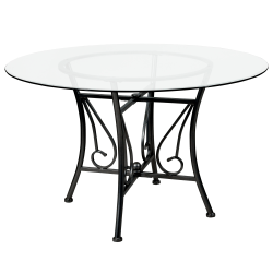 Flash Furniture Round Glass Dining Table, 29inH x 48inW x 48inD, Clear/Black