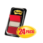 Post-it Flags, 1in x 1 -11/16in, Red, 50 Flags Per Pad, Pack Of 24 Pads