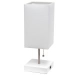 Simple Designs Petite Stick Lamp With USB Charging Port, 14-1/4inH, White Base/White Shade