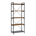 Sauder Iron City 76inH 5-Shelf Bookcase, Checkered Oak/Dark Industrial