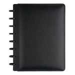 TUL Discbound Notebook With Leather Cover, Junior Size, Narrow Ruled, 60 Sheets, Black