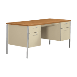 HON 34000 46inW Steel Single-Pedestal Computer Desk, Harvest/Putty