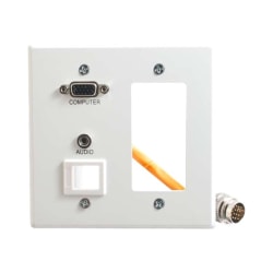 C2G RapidRun Double Gang Integrated VGA (HD15) + 3.5mm + Keystone + Decorative Style Wall Plate - White - Mounting plate - HD-15, mini-phone stereo 3.5 mm - white - 2-gang