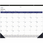 Blueline DuraGlobe Academic Monthly Desk Pad, 17in x 22in, Black/Blue, July 2022 to July 2023