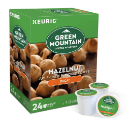 Green Mountain Coffee Single-Serve Coffee K-Cup Pods, Decaffeinated, Hazelnut, Carton Of 24