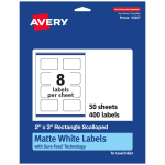 Avery Permanent Labels With Sure Feed, 94267-WMP50, Rectangle Scalloped, 2in x 3in, White, Pack Of 400