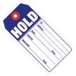 Partners Brand Retail Tags, "HOLD", 4 3/4in x 2 3/8in, 100% Recycled, Blue/White, Case Of 500