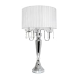 Elegant Designs Romantic Crystal-Drop Table Lamp, 27inH, White Shade/Chrome Base