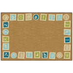 Carpets for Kids KID$Value PLUS Alphabet Blocks Border Activity Rug, 6ft x 9ft , Brown