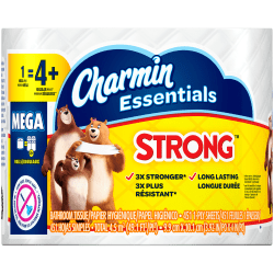 Charmin Essentials Strong 1-Ply Mega Roll Toilet Paper, 451 Sheets Per Roll, Pack Of 36 Rolls