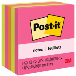 Post-it Notes - Poptimistic Color Collection - 4in x 4in - Square - 100 Sheets per Pad - Fuchsia, Neon Green, Neon Orange - Repositionable, Self-adhesive - 5 / Pack