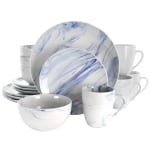 Elama Fine Marble 16-Piece Dinnerware Set, Blue/White