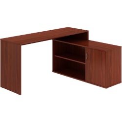 LYS L-Shape Workstation with Cabinet - Laminated L-shaped Top - 200 lb Capacity - 29.50in Height x 60in Width x 47.25in Depth - Assembly Required - Mahogany - Particleboard - 1 Each