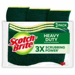 Scotch-Brite Heavy-Duty Scrub Sponges - 2.8in Height x 4.5in Width x 4.5in Depth - 24/Carton - Yellow, Green