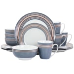 Gibson Home Silver Wind 16-Piece Fine Ceramic Dinnerware Set, Gray/Pink