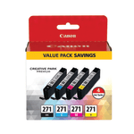 Canon CLI-271 Black And Cyan, Magenta, Yellow Ink Tanks, Pack Of 4, 0390C005