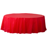 Amscan 77017 Solid Round Plastic Table Covers, 84in, Apple Red, Pack Of 6 Covers