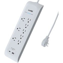 Digital Energy World 8-Outlet USB-A and USB-C Surge Protector Power Strip (White, 6-Foot Cord) - 8 x AC Power, 2 x USB - 1875 VA - 4200 J - 120 V AC Input - 6 ft