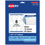 Avery Waterproof Permanent Labels With Sure Feed, 94116-WMF10, Lollipop, 1-1/2in x 4in, White, Pack Of 80