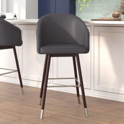 Flash Furniture Lyla Commercial Modern Armless Counter Stools, Brown LeatherSoft/Black, Set Of 2 Stools