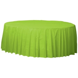 Amscan 77017 Solid Round Plastic Table Covers, 84in, Kiwi Green, Pack Of 6 Covers