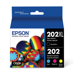 Epson 202XL Claria High-Yield Black And Cyan, Magenta, Yellow Ink Cartridges, Pack Of 4, T202XL-BCS