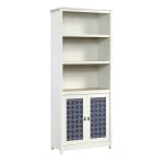 Sauder Cottage Road 72inH 5-Shelf Library With Doors, Soft White/Lintel Oak