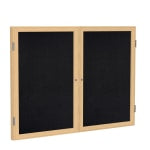 Ghent 2 Door Enclosed Recycled Rubber Bulletin Board, Oak Wood Frame, 48inH x 60inW, Black