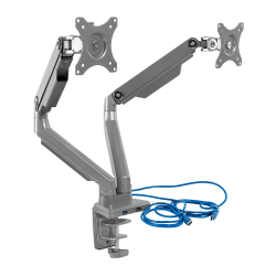 Mount-It! MI-2762 Dual-Monitor Arm Mount With USB Port, 16inH x 10inW x 6.6inD, Silver