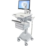 Ergotron StyleView Cart with LCD Pivot, LiFe Powered, 4 Drawers - 4 Drawer - 34 lb Capacity - 4 Casters - Aluminum, Plastic, Zinc Plated Steel - White, Gray, Polished Aluminum