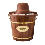 Nostalgia 4-Quart Wood Bucket Ice Cream Maker, Brown