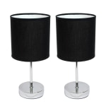 Simple Designs Chrome Mini Basic Table Lamp Set with Black Fabric Shades