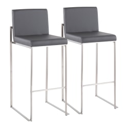 LumiSource Fuji Contemporary Counter Stools, White/Silver, Set Of 2 Stools