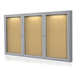 Ghent 3 Door Enclosed Natural Cork Bulletin Board, Concealed Lighting, 48inH x 96inW