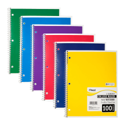 Mead Wirebound Notebook, 8 1/2in x 11in, 3 Subject, College Ruled, 120 Sheets, Assorted Colors