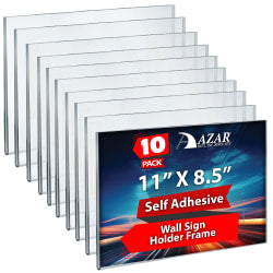 Azar Displays Acrylic Sign Holders With Adhesive Tape, 8 1/2in x 11in, Clear, Pack Of 10