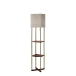 Adesso Harrison Shelf Floor Lamp, 62-1/4inH, Natural Shade/Antique Brass Base