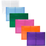 JAM Paper Letter Booklet Plastic Envelopes, 9-3/4in x 13in, Elastic Closure, Assorted Colors, Pack Of 6 Envelopes