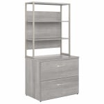 Bush Business Furniture Hybrid 35-11/16inW x 23-3/8inD Lateral 2-Drawer File Cabinet With Shelves, Platinum Gray, Standard Delivery