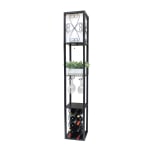 Simple Designs Floor Lamp Etagere Organizer Storage Shelf And Wine Rack, 62-3/4inH, Black/White