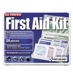 First Aid Only All-Purpose First Aid Kit, 1/2inH x 3-3/4inW x 4-3/4inD, Blue/White