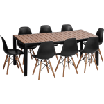 Inval Madeira 9-Piece Indoor/Outdoor Rectangular Table Set, 29-1/8inH x 35-7/16inW x 17-5/16inD, Black/Teak Brown